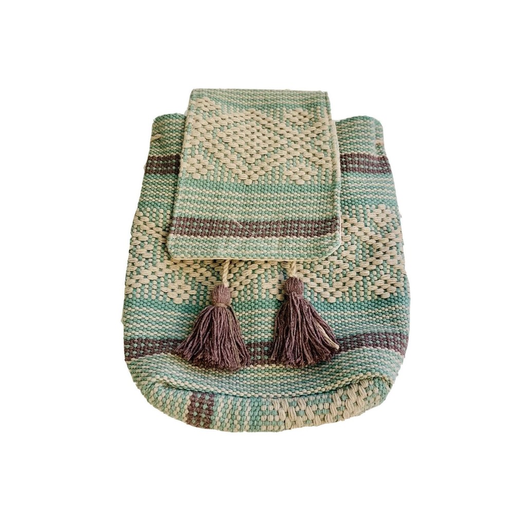 New Handmade Woven Oaxaca Mexico mini blue backpack Boho Hippie Style W/flap